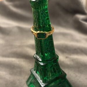 Gold Ring with Deep Green Rectangular Stone - Women Jewelry